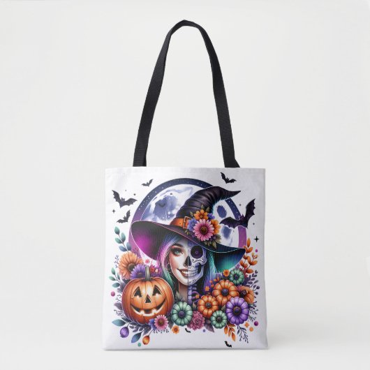 Halloween Tas met heks en skelet (Voorkant)