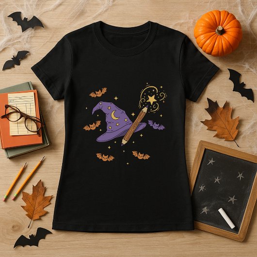 Halloween Teacher Gift Wizard Pet en toverstok T-shirt