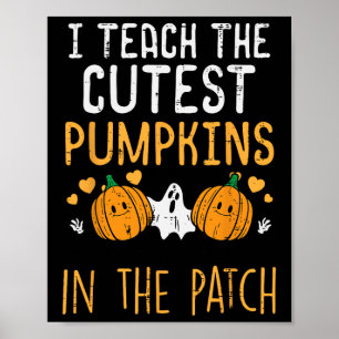 Halloween Teacher Leer Schattigee Pompoenen Herfst Poster