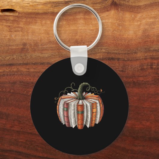 Halloween Teacher Librarians Fall Book Pumpkin Ret Sleutelhanger (Voorkant)