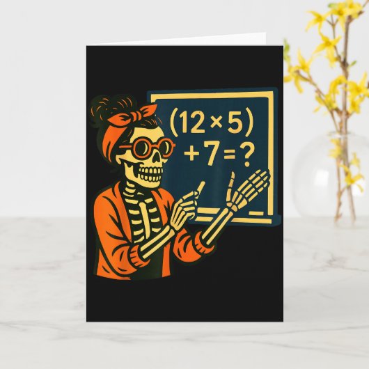 Halloween Teacher Six Seven Meme 6 7 Skeleton Soky Kaart (Gele Bloem)