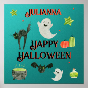 Halloween Teal en Groen Poster