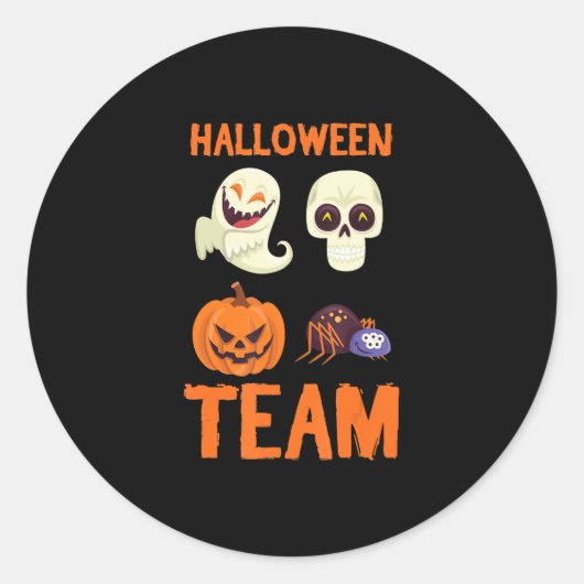 Halloween Team Skeleton Pumpkin Ghost Spider Spook Ronde Sticker (Voorkant)