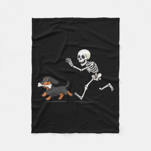 Halloween teckel Funny Skeleton Chasing Dog Mannen Fleece Deken (Voorkant)