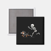 Halloween teckel Funny Skeleton Chasing Dog Mannen Magneet (Voorkant / Achterkant)