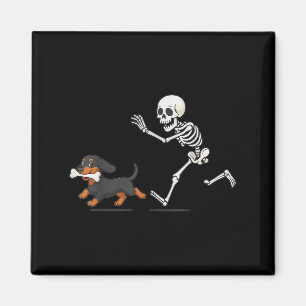 Halloween teckel Funny Skeleton Chasing Dog Mannen Magneet
