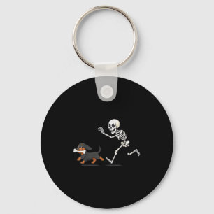 Halloween teckel Funny Skeleton Chasing Dog Mannen Sleutelhanger