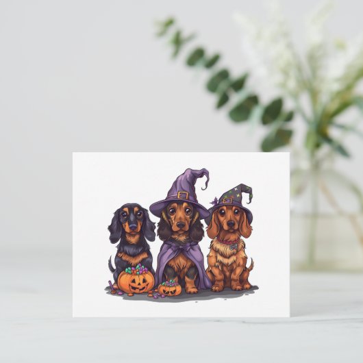 Halloween teckel heksenhonden briefkaart (Staand voorkant)