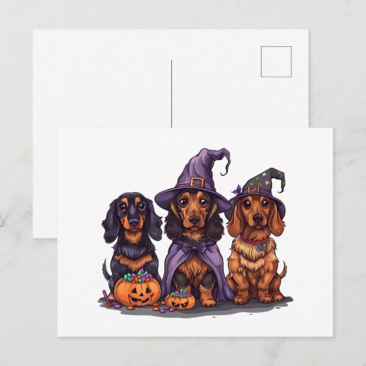 Halloween teckel heksenhonden briefkaart (Voorkant / Achterkant)