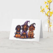 Halloween teckel heksenhonden kaart (Gele Bloem)