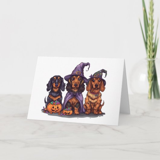 Halloween teckel heksenhonden kaart (Voorkant)