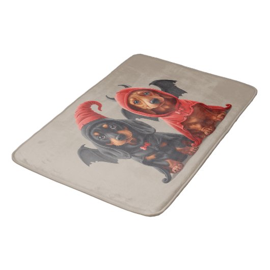 Halloween Teckel Honden Duivelsvleermuis Badmat (Gekanteld)