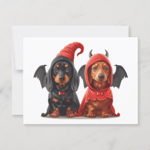 Halloween Teckel Honden Duivelsvleermuis Briefkaart