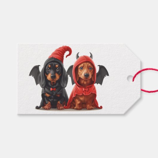 Halloween Teckel Honden Duivelsvleermuis Cadeaulabel (Voorkant (Horizontaal))