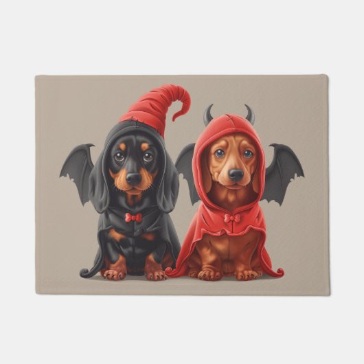 Halloween Teckel Honden Duivelsvleermuis Deurmat (Voorkant)