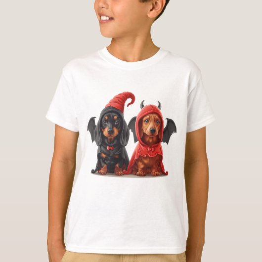 Halloween Teckel Honden Duivelsvleermuis T-shirt (Voorkant)