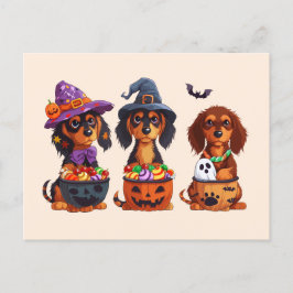 Halloween Teckel Honden Pompoen Snoep Bucket Briefkaart