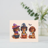 Halloween Teckel Honden Pompoen Snoep Bucket Briefkaart (Staand voorkant)