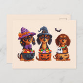 Halloween Teckel Honden Pompoen Snoep Bucket Briefkaart (Voorkant / Achterkant)