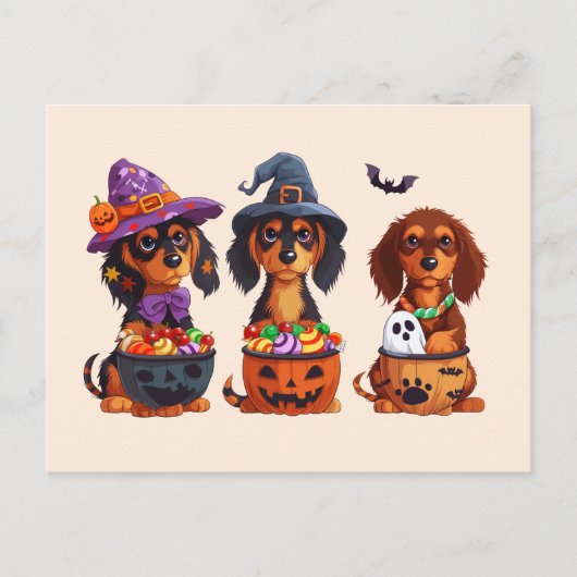 Halloween Teckel Honden Pompoen Snoep Bucket Briefkaart (Voorkant)