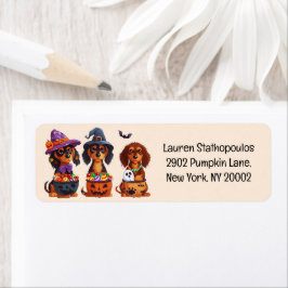 Halloween Teckel Honden Pompoen Snoep Bucket Etiket