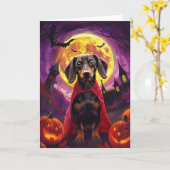 Halloween teckel vampier pompoenen eng kaart (Gele Bloem)