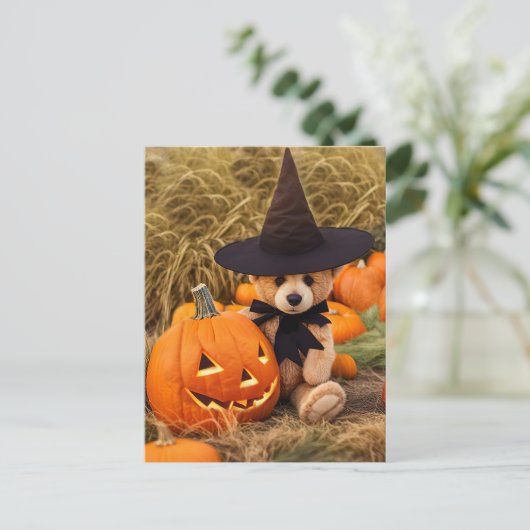 Halloween Teddy Bear Jack op lantaarn Feestdagenkaart (Staand voorkant)