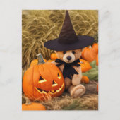 Halloween Teddy Bear Jack op lantaarn Feestdagenkaart (Voorkant)