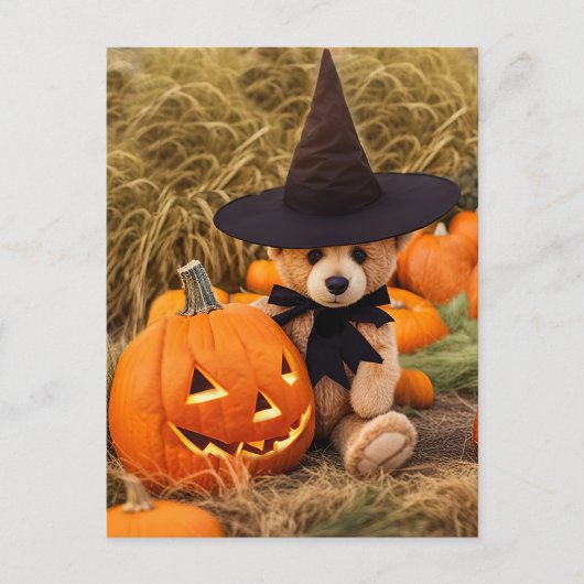 Halloween Teddy Bear Jack op lantaarn Feestdagenkaart (Voorkant)