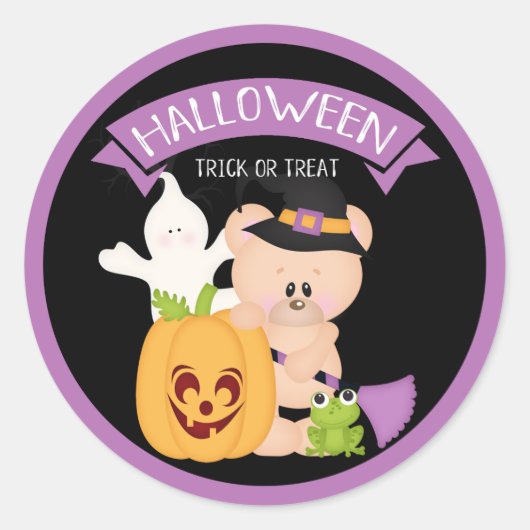 Halloween Teddy Bear Warlock met vrienden Ronde Sticker (Voorkant)
