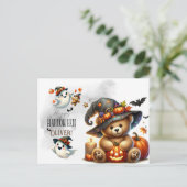 Halloween Teddy Bear Wizard Holiday Briefkaart (Staand voorkant)