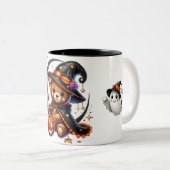 Halloween Teddy Bear Wizard Holiday Tweekleurige Koffiemok (Voorkant rechts)