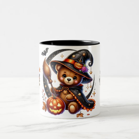 Halloween Teddy Bear Wizard Holiday Tweekleurige Koffiemok (Center)
