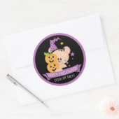 Halloween Teddybeer Heks met Pompoenen Ronde Sticker (Envelop)