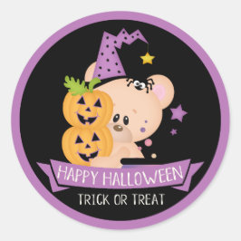 Halloween Teddybeer Heks met Pompoenen Ronde Sticker