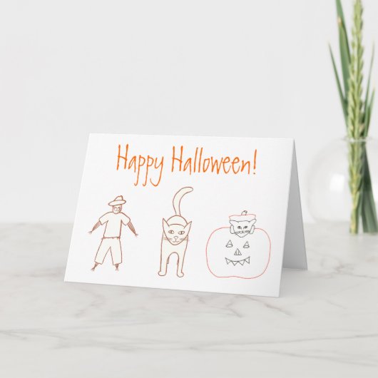 Halloween Tekening Scarecrow Cat Pumpkin Kaarten (Voorkant)