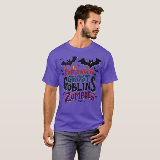 Halloween Tekst - Ghost Goblins en Zombies T-shirt (Voorkant volledig)