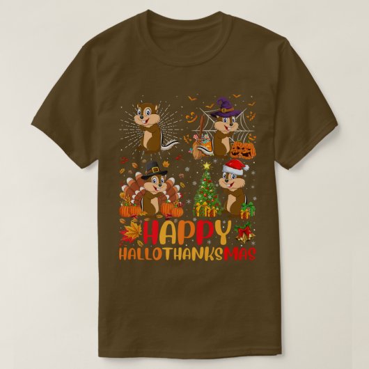 Halloween Thanksgiving Christmas Chipmunk Hallotha T-shirt (Design voorkant)