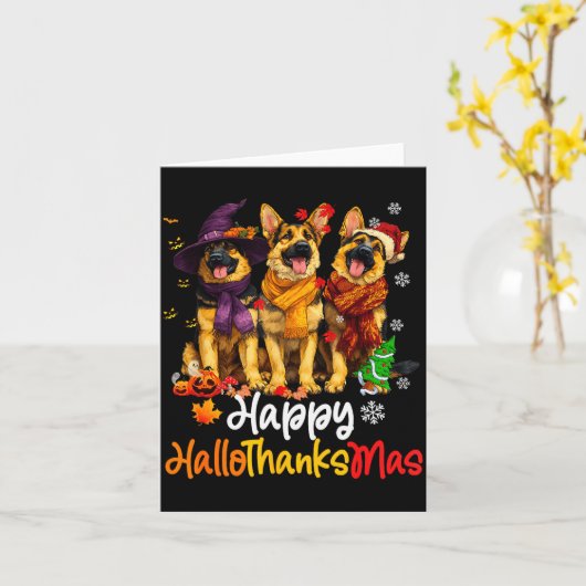Halloween Thanksgiving Christmas German Shepherd D Kaart (Gele Bloem)