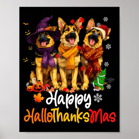 Halloween Thanksgiving Christmas German Shepherd D Poster (Voorkant)