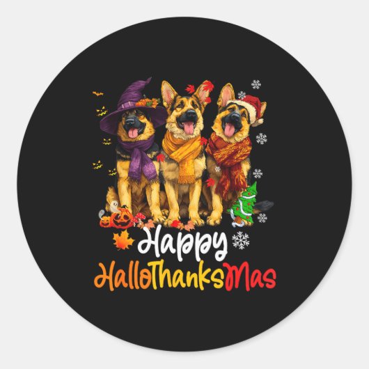 Halloween Thanksgiving Christmas German Shepherd D Ronde Sticker (Voorkant)