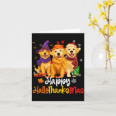 Halloween Thanksgiving Christmas Golden Retriever  Kaart (Gele Bloem)