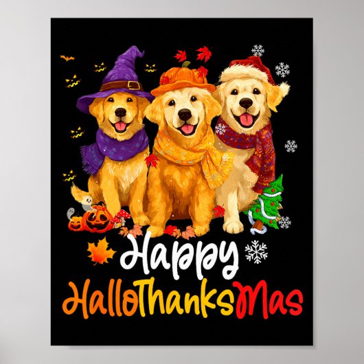 Halloween Thanksgiving Christmas Golden Retriever  Poster (Voorkant)