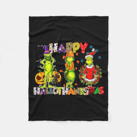 Halloween Thanksgiving Christmas, Happy Hallo Than Fleece Deken (Voorkant)