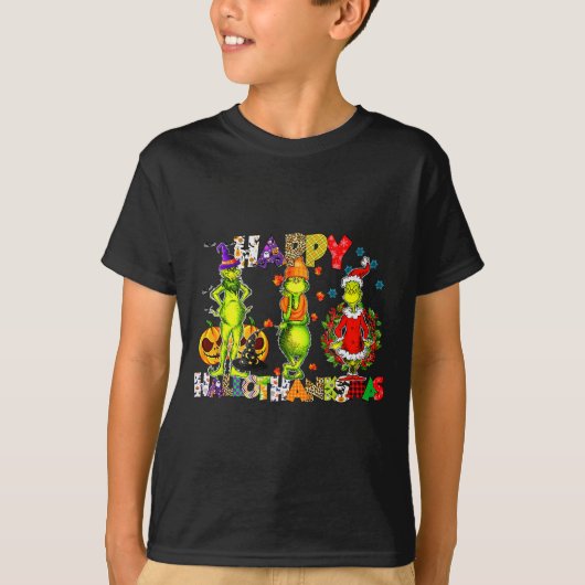 Halloween Thanksgiving Christmas, Happy Hallo Than T-shirt (Voorkant)