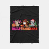Halloween Thanksgiving Christmas Happy Hallothanks Fleece Deken (Voorkant)