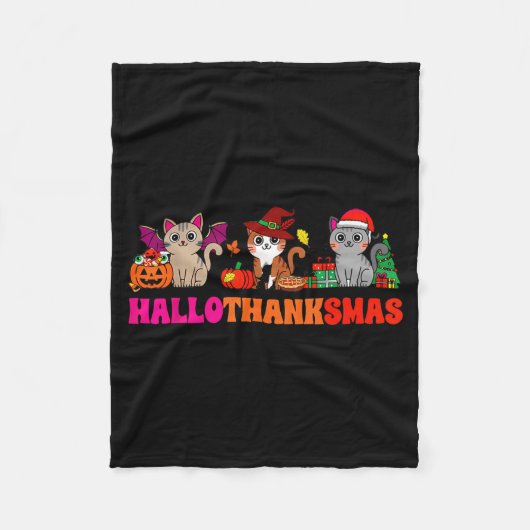 Halloween Thanksgiving Christmas Happy Hallothanks Fleece Deken (Voorkant)