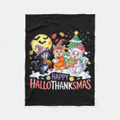 Halloween Thanksgiving Christmas Happy Hallothanks Fleece Deken (Voorkant)