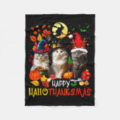 Halloween Thanksgiving Christmas Happy Hallothanks Fleece Deken (Voorkant)