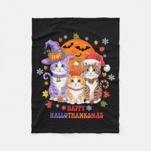 Halloween Thanksgiving Christmas Happy Hallothanks Fleece Deken (Voorkant)